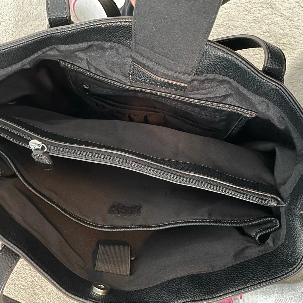 Liz Claiborne Black Faux Leather Shoulder Bag Laptop Office Work Large Tote